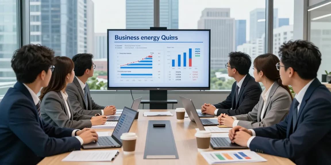 Team reviewing business energy quotes in a modern office setup