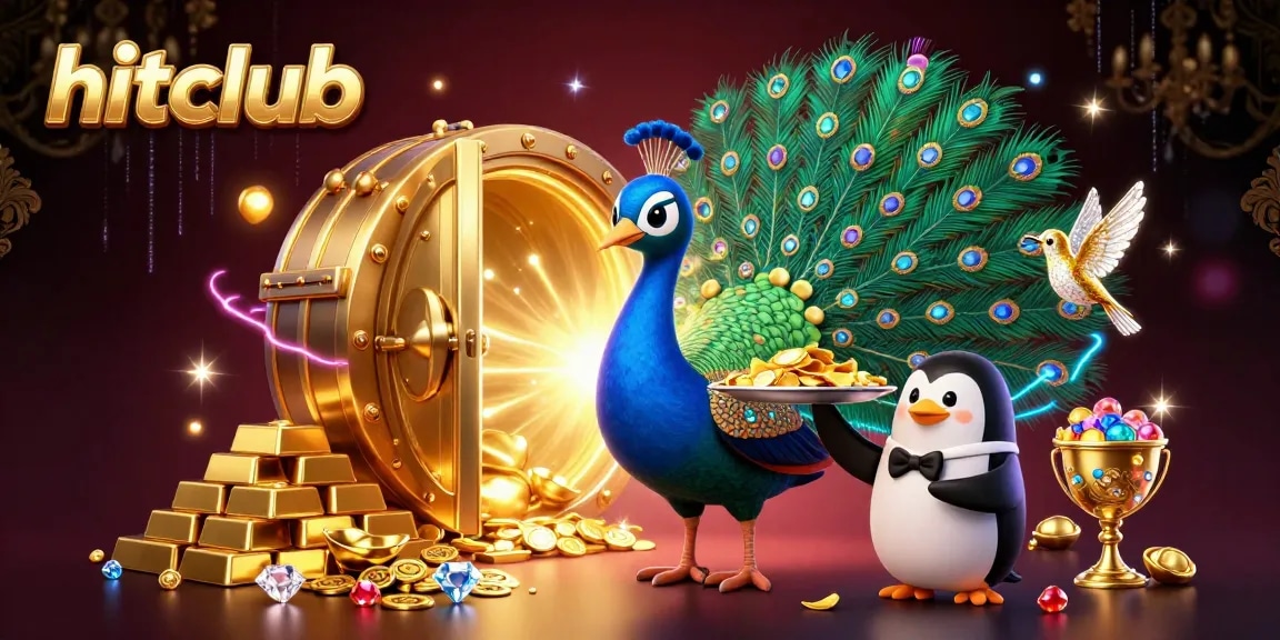 Win big at hitclub with a vibrant scene of animated casino characters and golden treasures.