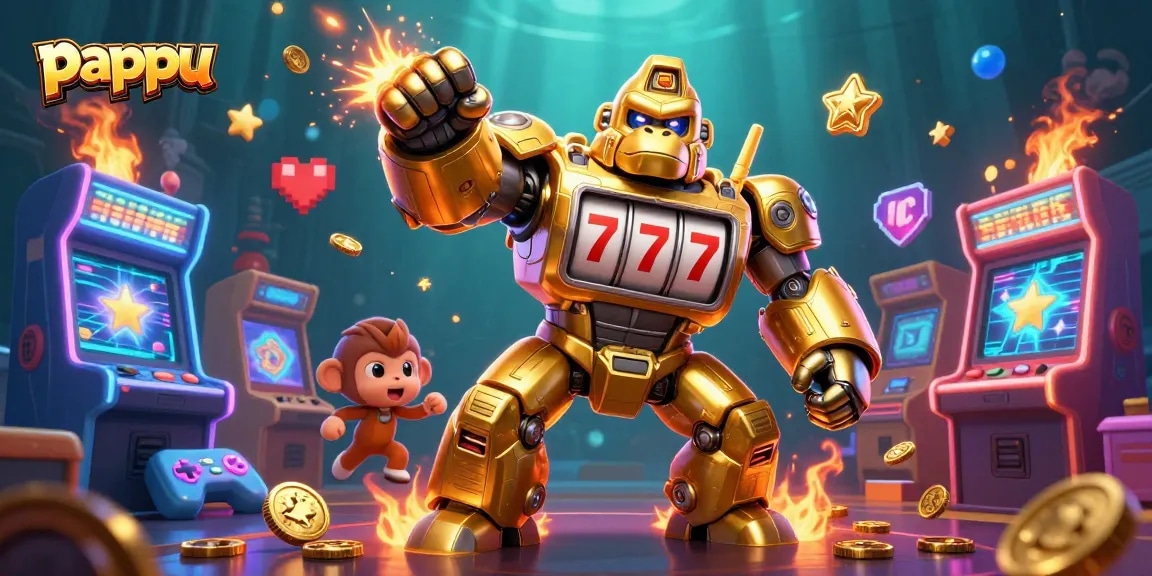 Pappu game showcases engaging adventure with a golden gorilla mech and vibrant gaming elements.