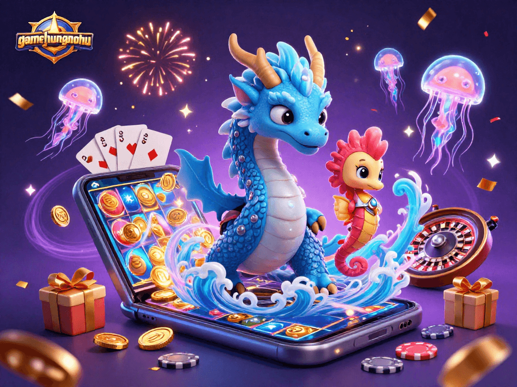 gamethuongnohu players experience fun with vibrant 3D casino elements and characters in a dynamic scene