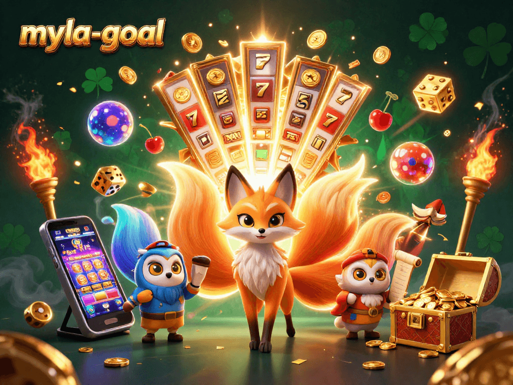 Experience the thrill of myla-goal gaming with colorful characters, slot machines, and dynamic casino elements.