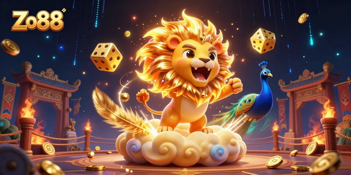 Experience thrilling gameplay at Zo88 with vibrant casino elements and dynamic characters in a 3D illustration.
