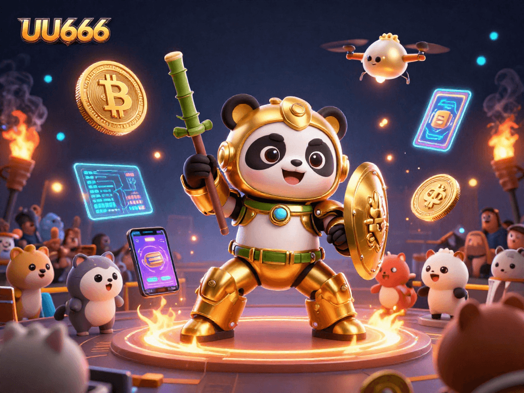 Engage with the thrill of gambling at UU666, illustrated in a vibrant and dynamic 3D scene.