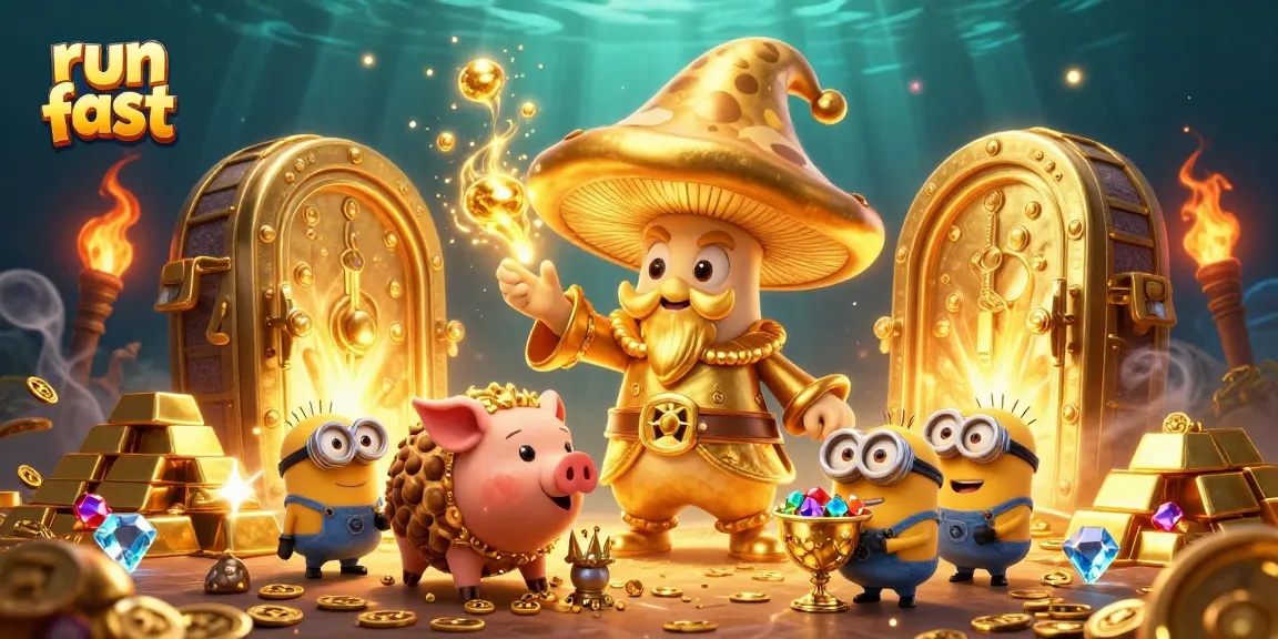 Experience the thrill of run fast with a magical scene of wizards and treasures overflowing in a vibrant casino.