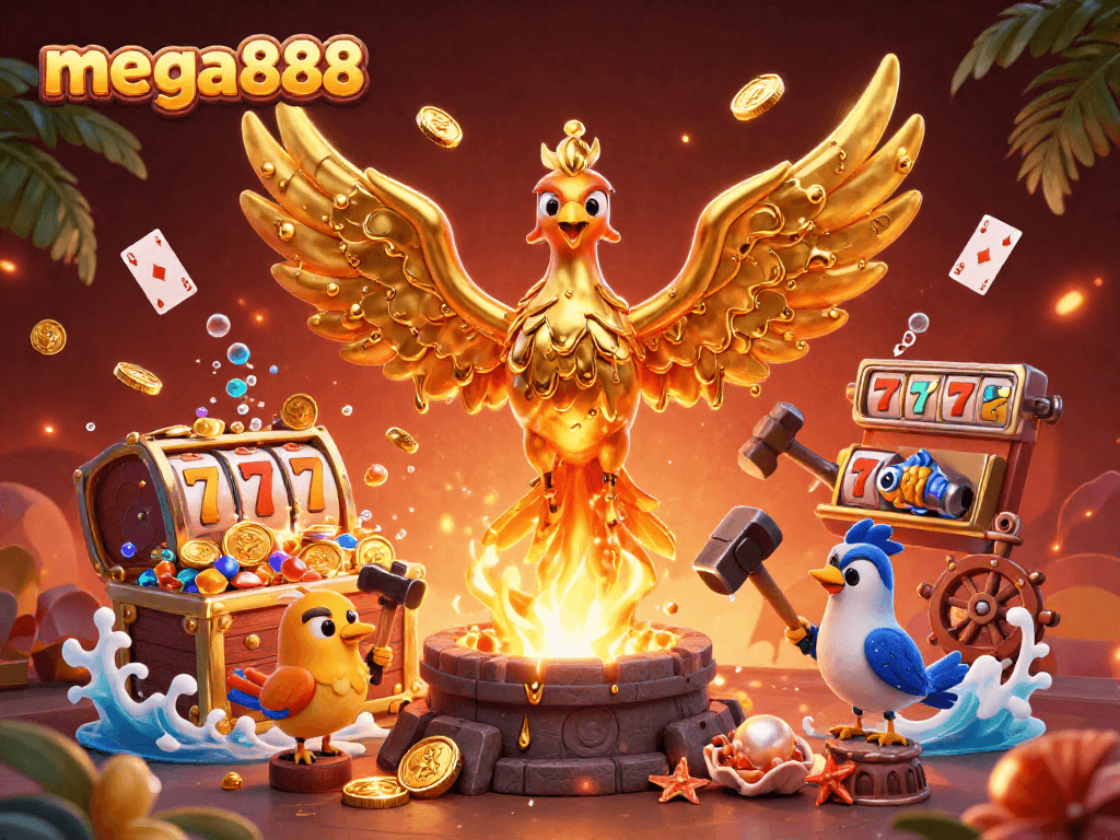 Mega888 menghidupkan pengalaman permainan slot dengan phoenix emas menarik dan permainan berkilauan.