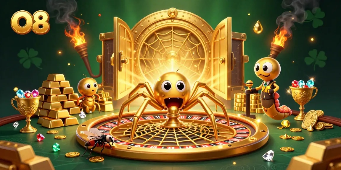 O8 players enjoying thrilling roulette with a golden spider and vibrant treasure