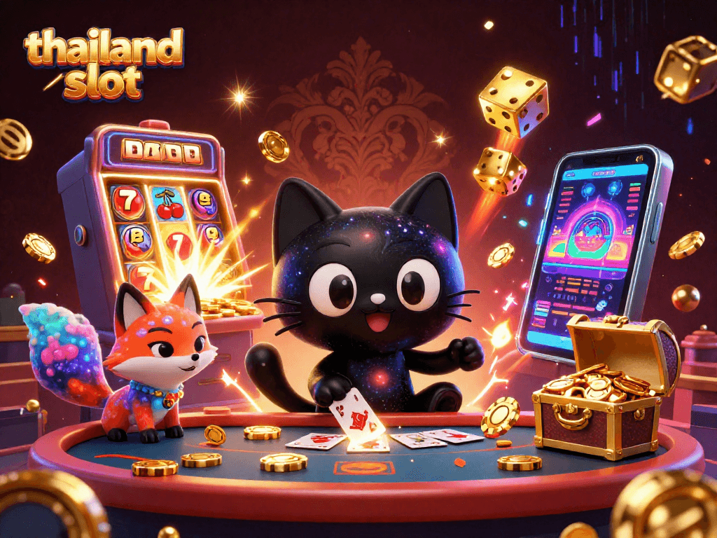 Engage with thailand slot through a vibrant 3D casino scene featuring dynamic characters and immersive elements.