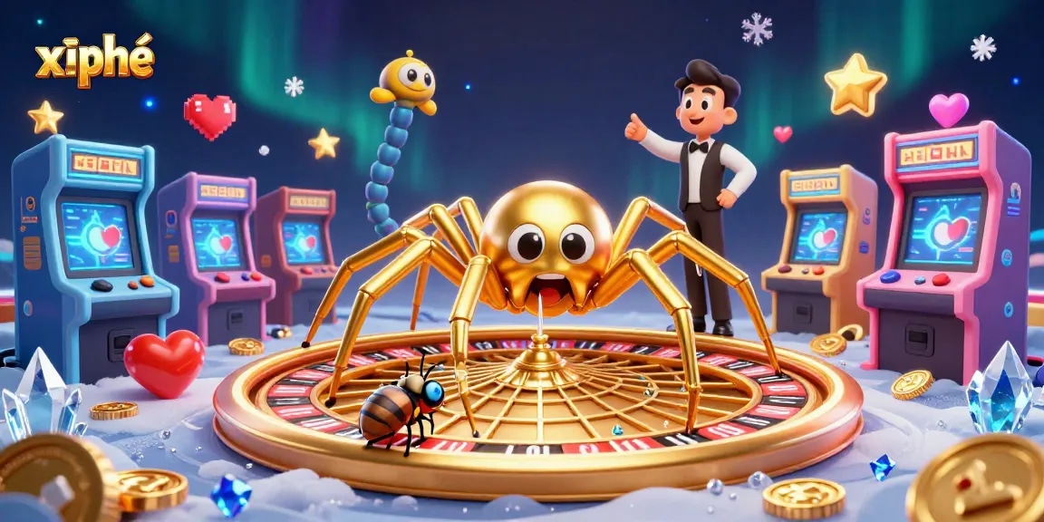 Engage in the excitement of xì phé with a digital illustration featuring a golden spider and a centipede croupier.