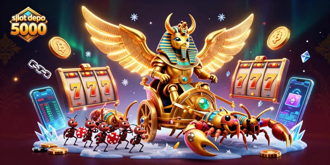 Experience thrilling gaming with slot depo 5000 showcasing vibrant, golden animated characters.