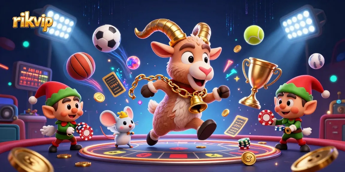 Celebrate wins at rik vip casino with a lively scene of Krampus, an angel mouse, and elf gremlins.