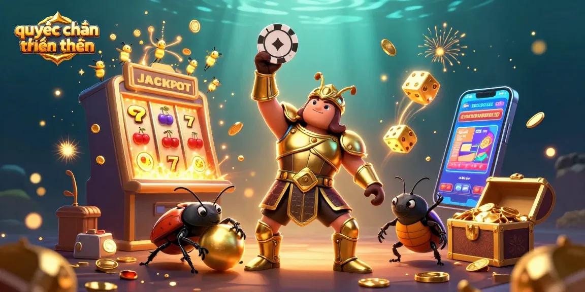 Play the exciting quyết chiến tiền thưởng game with vibrant characters celebrating a jackpot win!