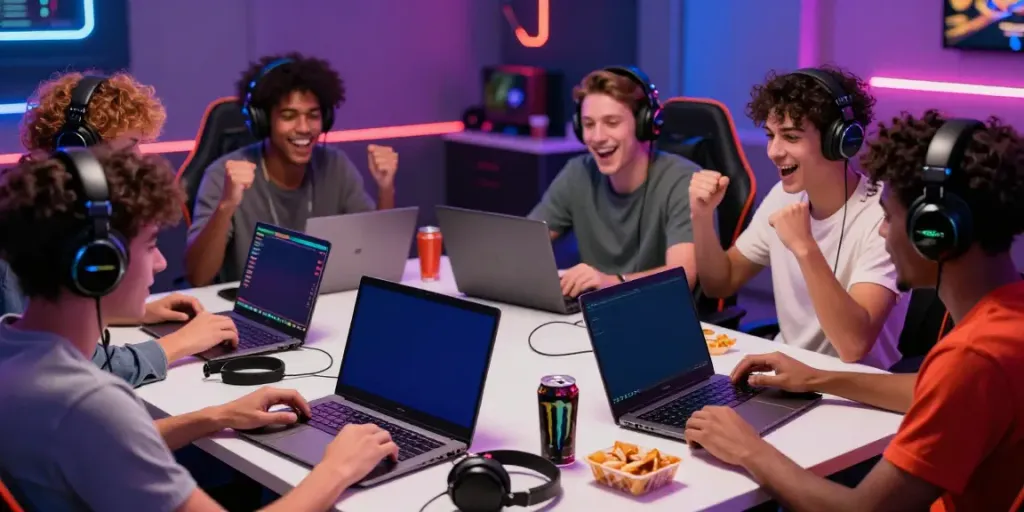 Friends enjoying gaming on non gamstop casinos, showcasing excitement and engagement in a lively setting.