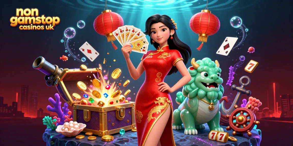 Engage with non gamstop casinos uk through a vibrant 3D illustration showcasing casino elements and excitement.
