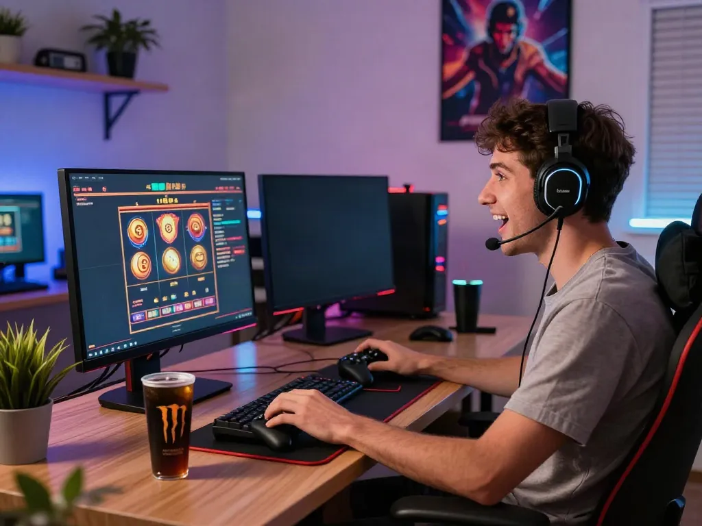 Excited gamer enjoying non gamstop casinos experience at home setup