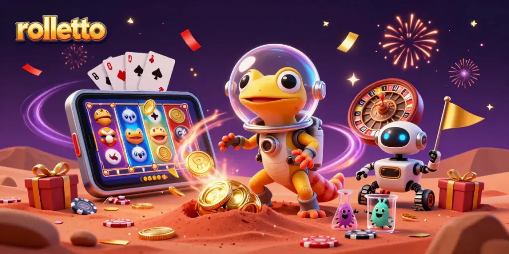 Experience rolletto's Martian adventure as the gecko uncovers a hidden casino's treasures.