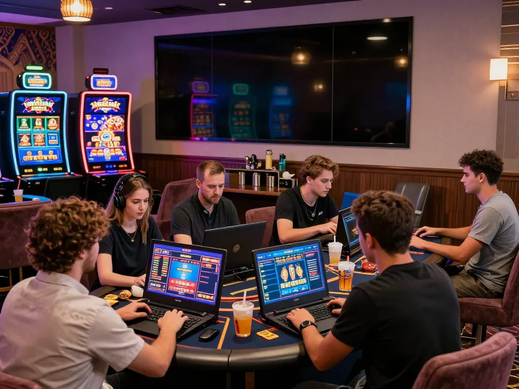 Engaged players enjoying non gamstop casinos in a lively modern gaming environment.