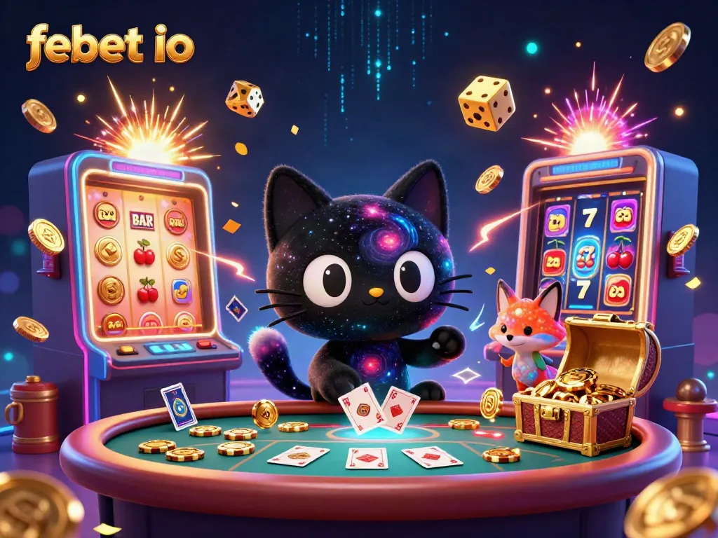 Experience the excitement of febet io with a captivating 3D cosmic casino scene filled with games and winnings.