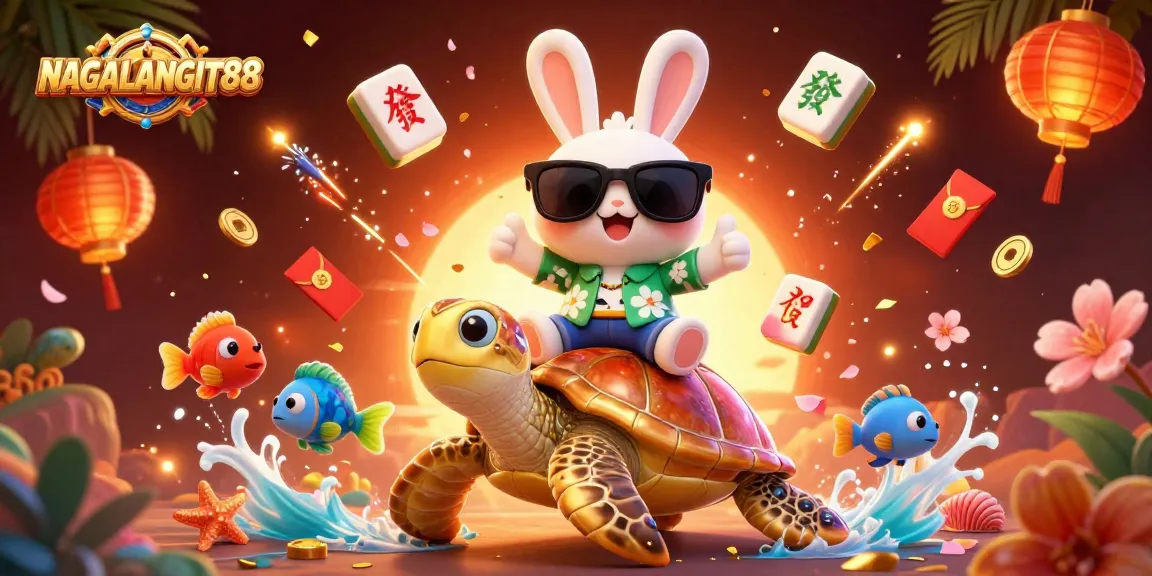 NAGALANGIT88 brings excitement with a lucky rabbit and a golden turtle, celebrating wins.