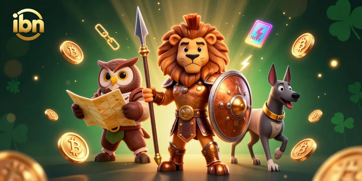 Engage in thrilling gameplay with the ibn casino character scene featuring a Spartan lion and holographic cryptocurrencies.