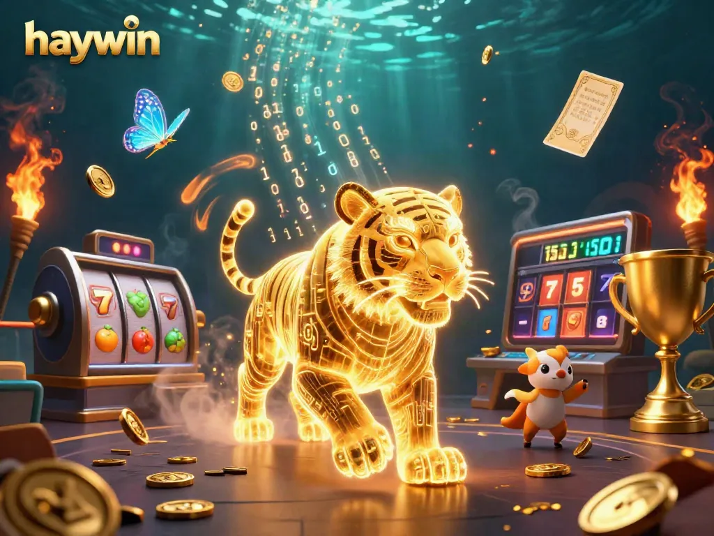 Experience the energy of haywin's vibrant casino scene with golden tiger and vivid slot elements.