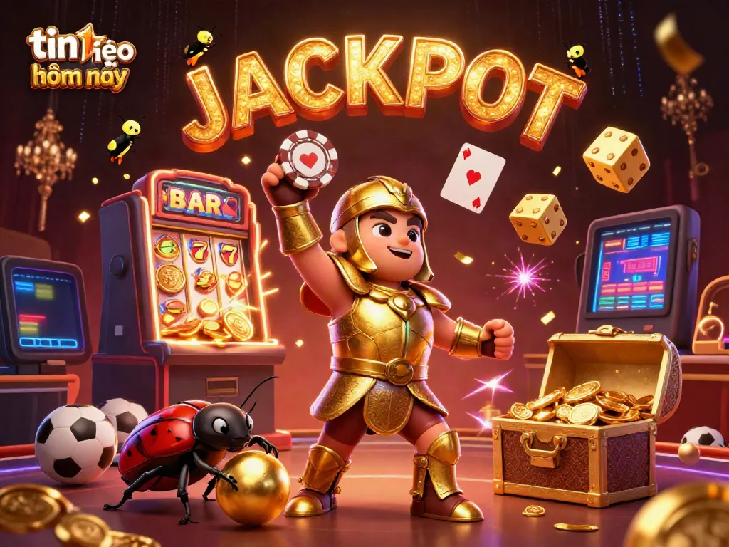 Engage with tin soi kèo hôm nay in a vibrant digital casino scene featuring a heroic beetle and slot machine.
