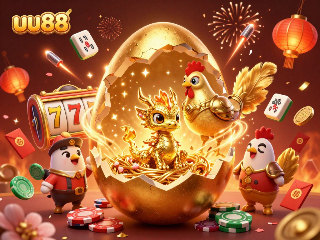 Spin the reels with ultimate fun at uu88, featuring a baby dragon and poker elements!