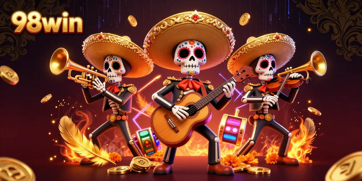 Experience thrilling gameplay with 98win as a colorful mariachi band celebrates with vibrant casino elements.