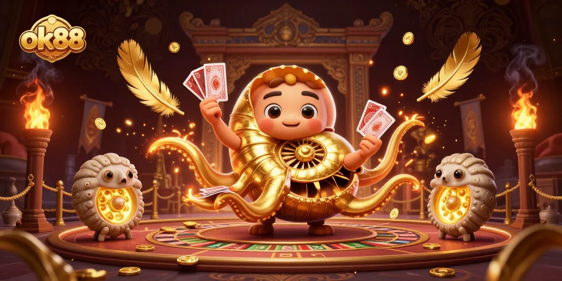 Engage with the ok88 experience featuring a giant nautilus roulette wheel amidst glowing companions and casino action.