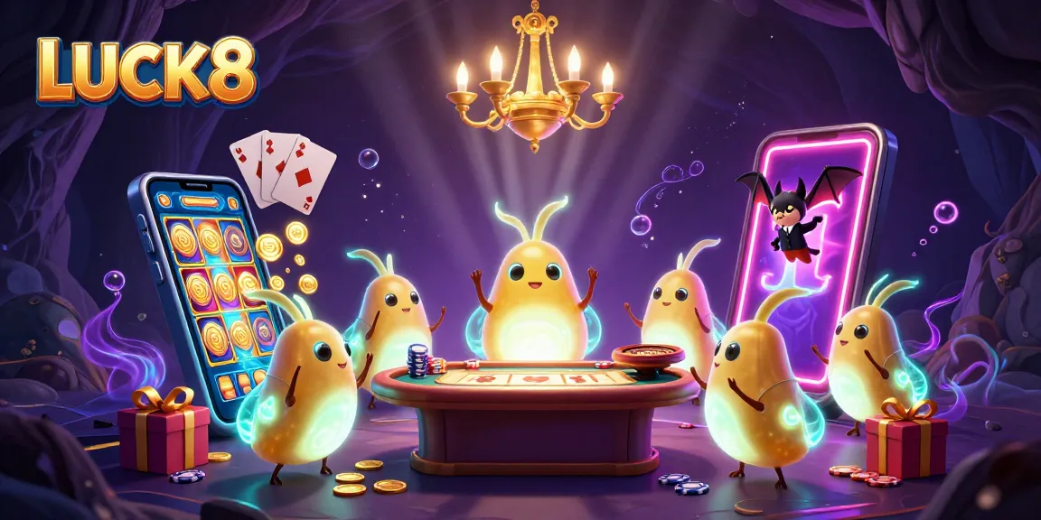 LUCK8 chơi game trong một sòng bạc huyền bí nơi có đèn phát quang và các yếu tố trò chơi sống động