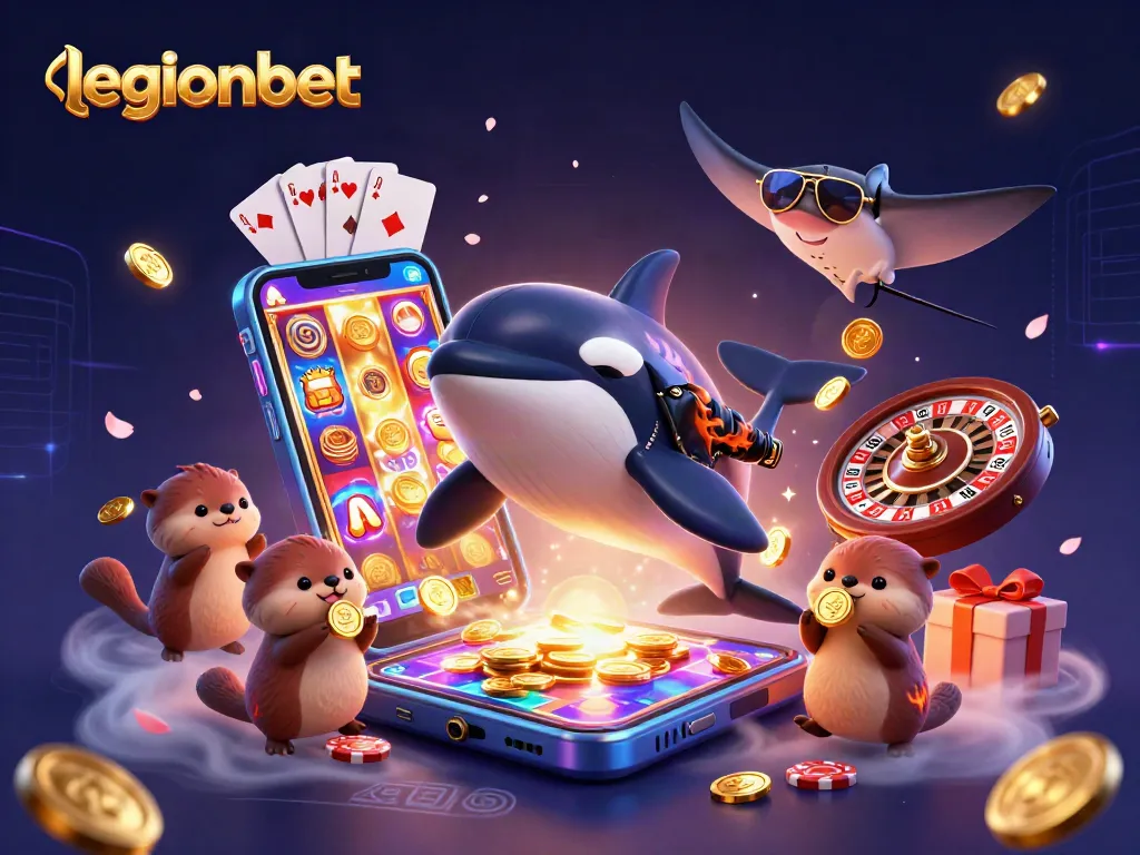 Experience ultimate gaming action with legionbet as a dynamic cartoon scene featuring vibrant casino elements.
