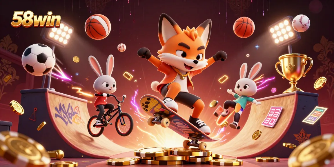 Experience thrilling gameplay at 58win with vibrant casino scenes and energetic characters.
