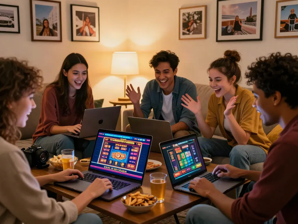 Friends enjoying a lively gaming session exploring non GamStop casinos online.