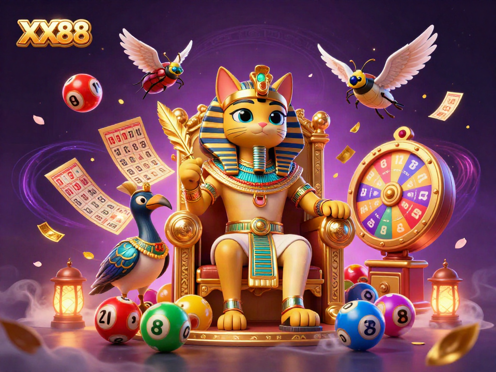 Spin the colorful lottery balls with XX88 while enjoying a vibrant casino scene full of excitement.