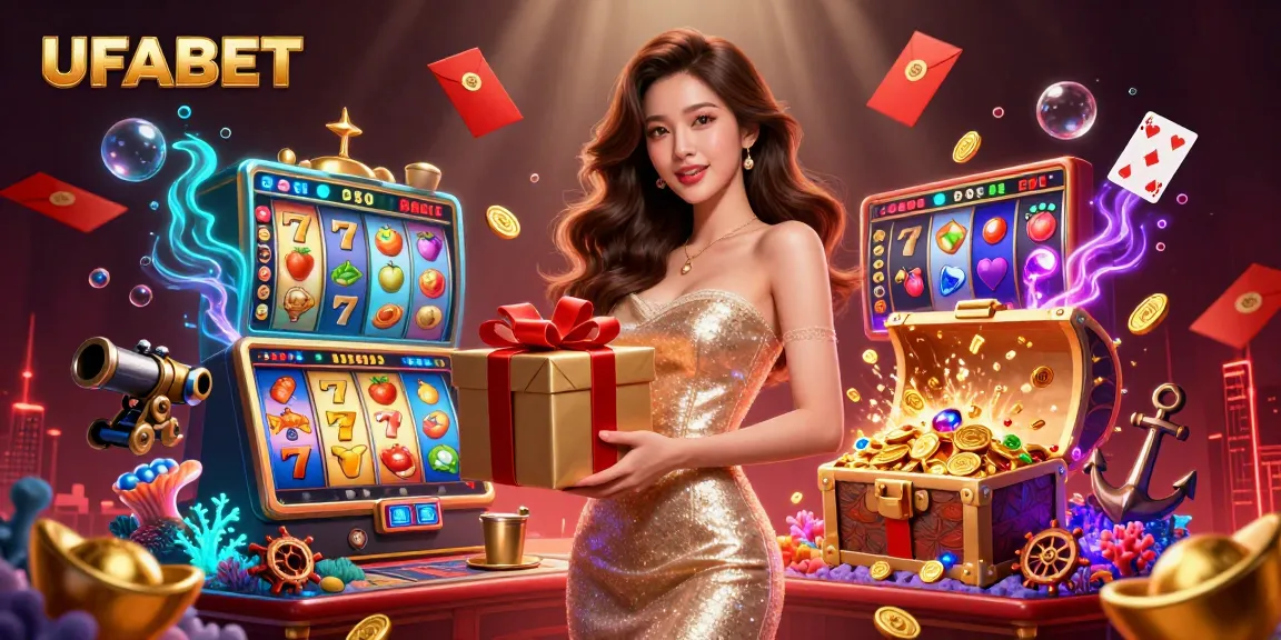 Engage with UFABET's vibrant online casino featuring dynamic slots, games, and festive celebration elements.