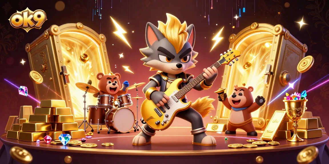Experience high-energy gaming action with ok9 in a vibrant casino scene featuring dynamic characters.