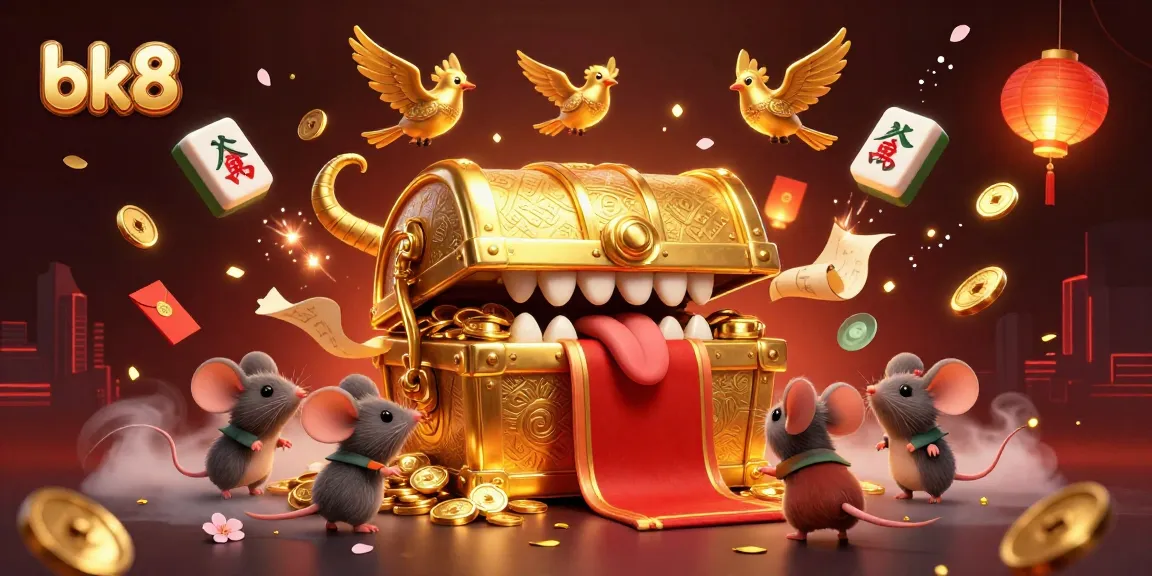 At bk8, unlock treasures and thrill with a dynamic 3D casino illustration featuring adventurous mice and golden delights.