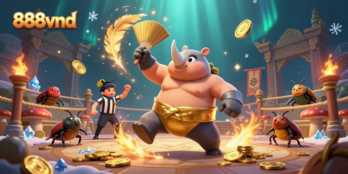 Engage with thrilling gameplay at 888vnd, featuring vibrant sumo beetles and golden coins.