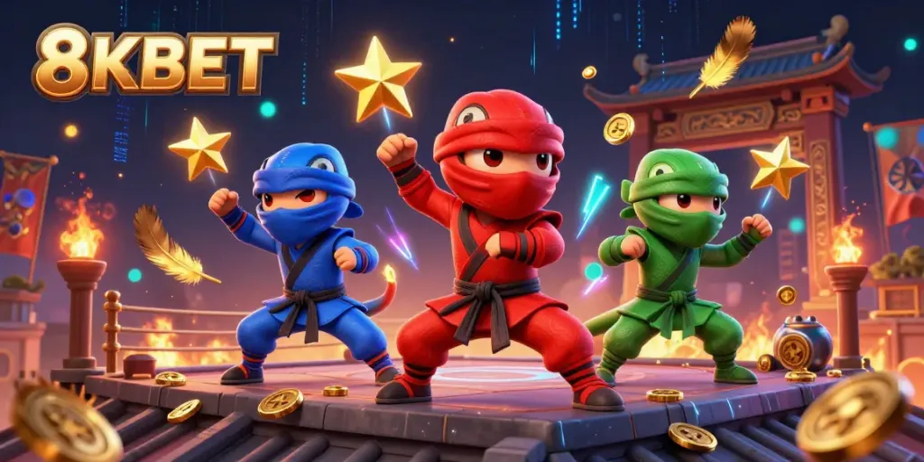 Watch the 8KBET ninja chameleons execute intricate moves while located at a vibrant casino rooftop.