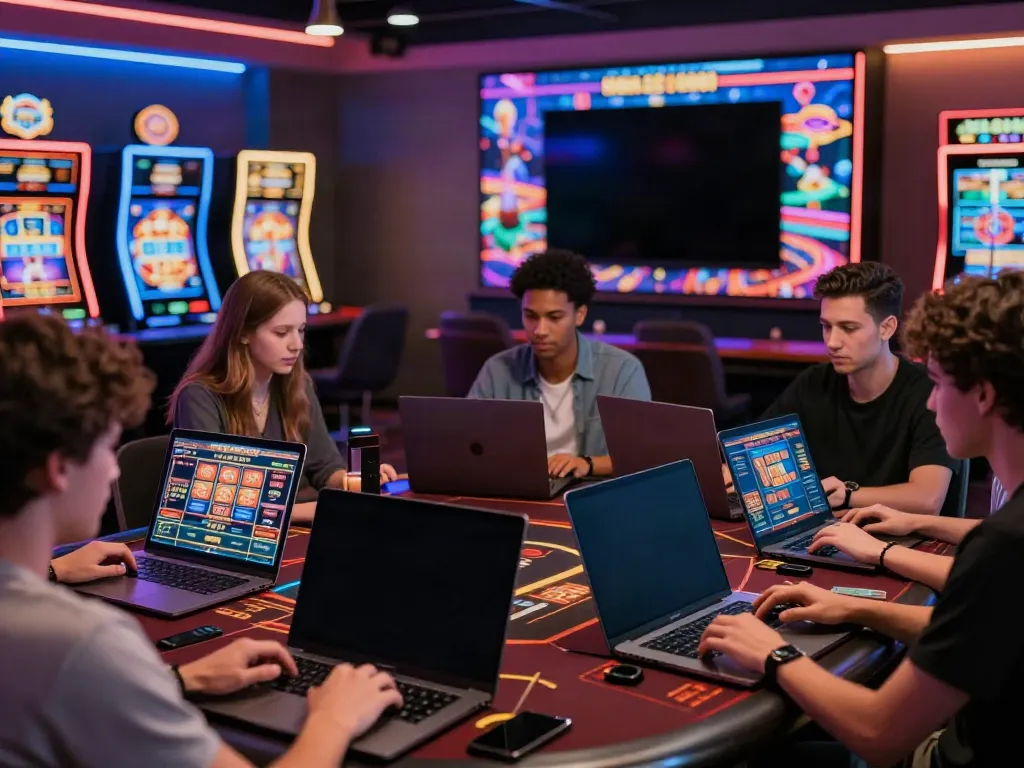 Players enjoying non GamStop casinos in a lively online gaming environment with vibrant visuals.