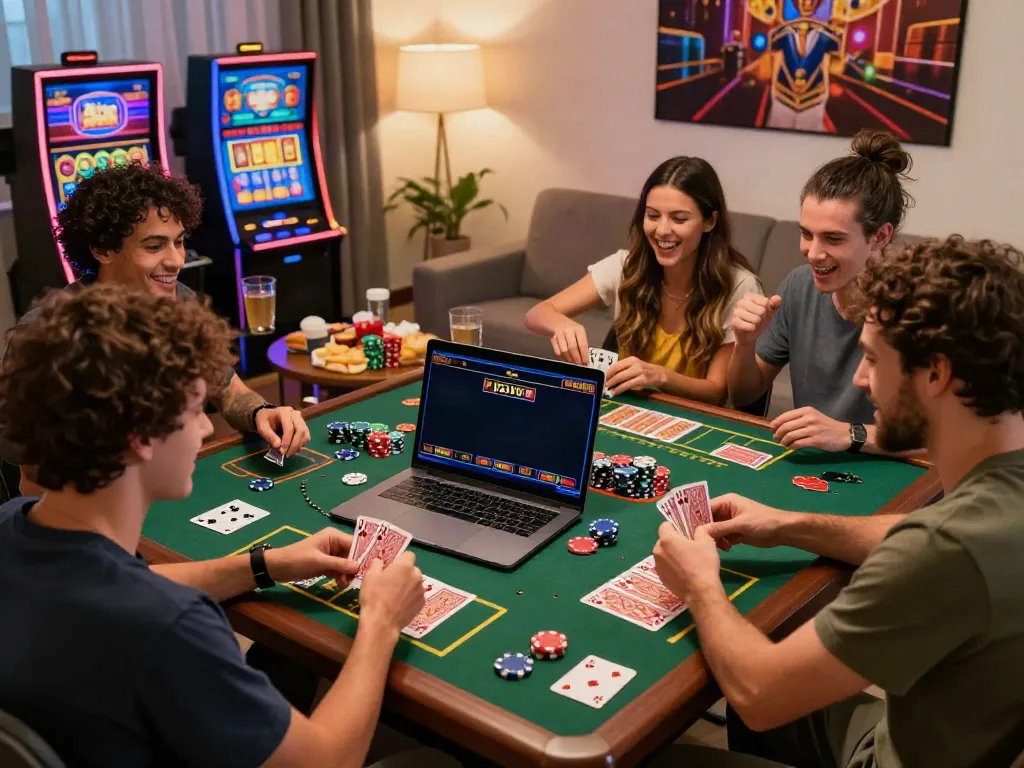 Exciting gaming session with friends at non gamstop casinos in a cozy living room setup.