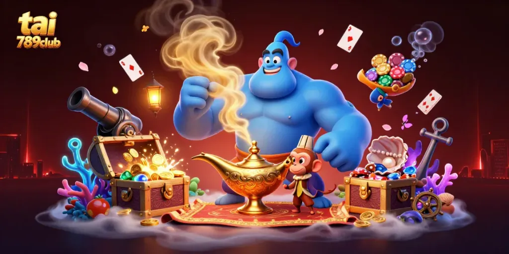 Experience the thrill of tai 789club with captivating casino elements and playful characters in a vibrant 3D scene.