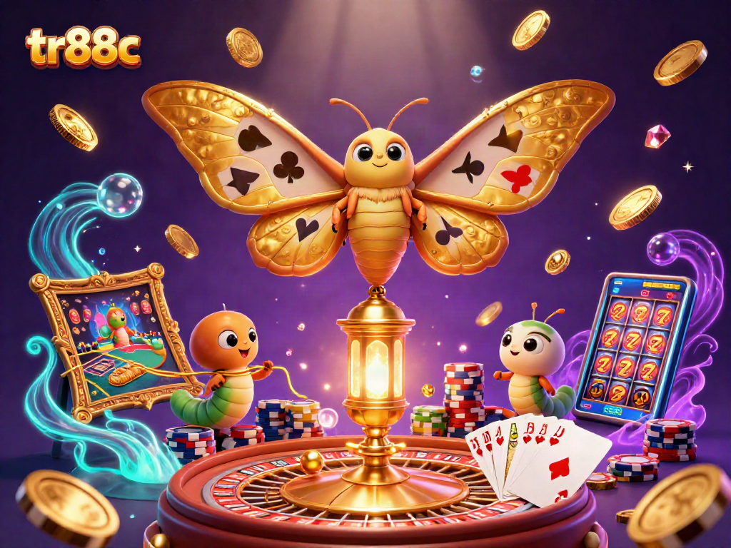 Experience tr88c with a vibrant illustration of a casino scene featuring a majestic moth and dynamic game elements.