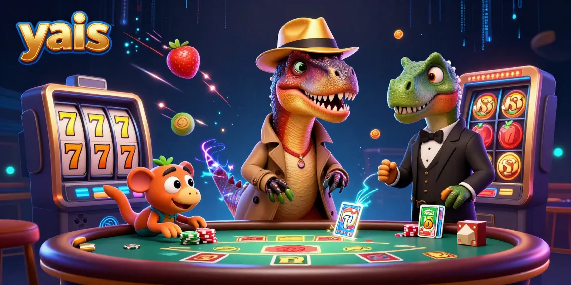 Experience lively blackjack with a velociraptor card counter at the yais casino scene filled with jackpots and thrills.