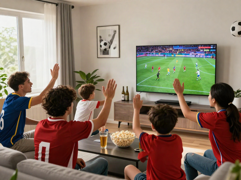 Fans enjoying a live Gavangtv football match in a cozy living room.