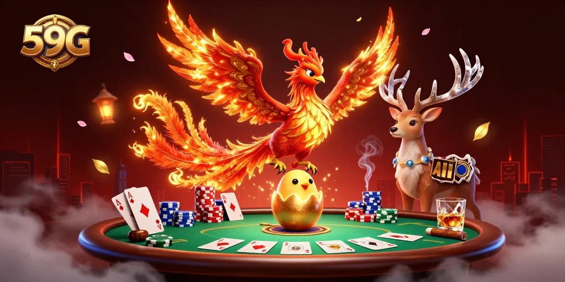 Experience thrilling gaming at 59G with vibrant characters and rich casino elements in an exciting illustration.