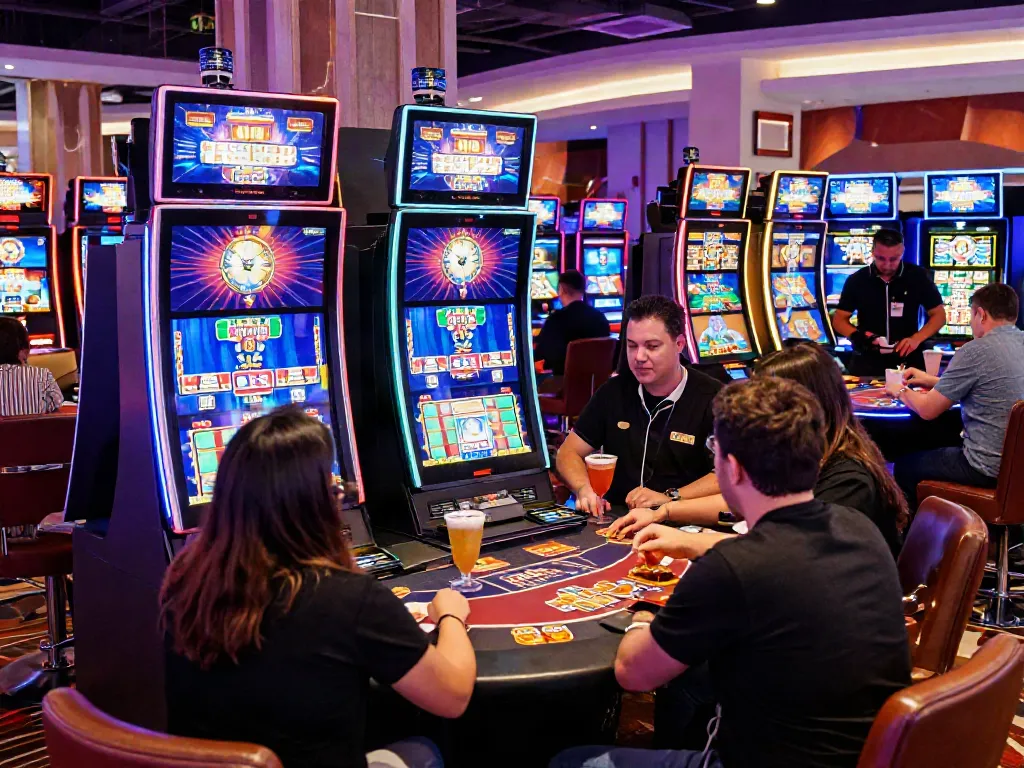 Engaging scene of players at non gamstop casinos enjoying various games in a lively atmosphere.