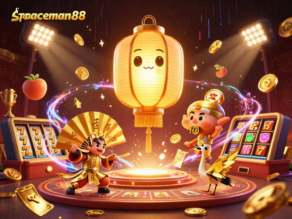 Experience luck and fortune at spaceman88's vibrant slot games with stacked jackpots and golden symbols.