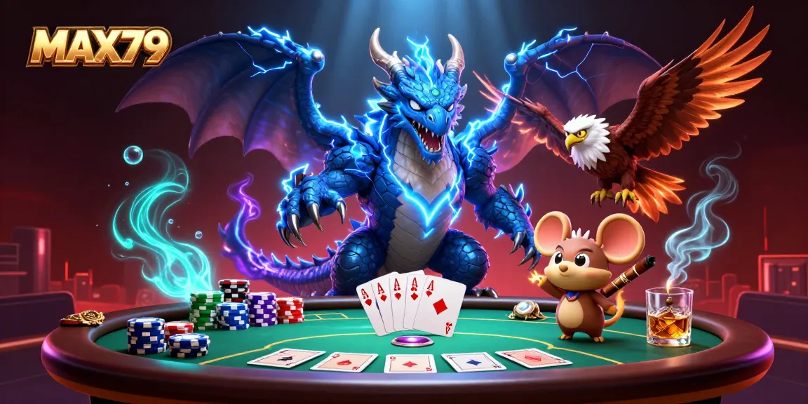 Engage in thrilling card games at MAX79 with the epic thunder dragon and poker elements.