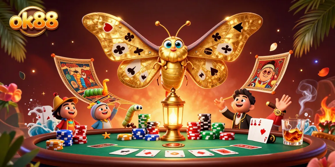 Experience the thrill of winning with ok88 in this vibrant casino scene filled with cards and chips.