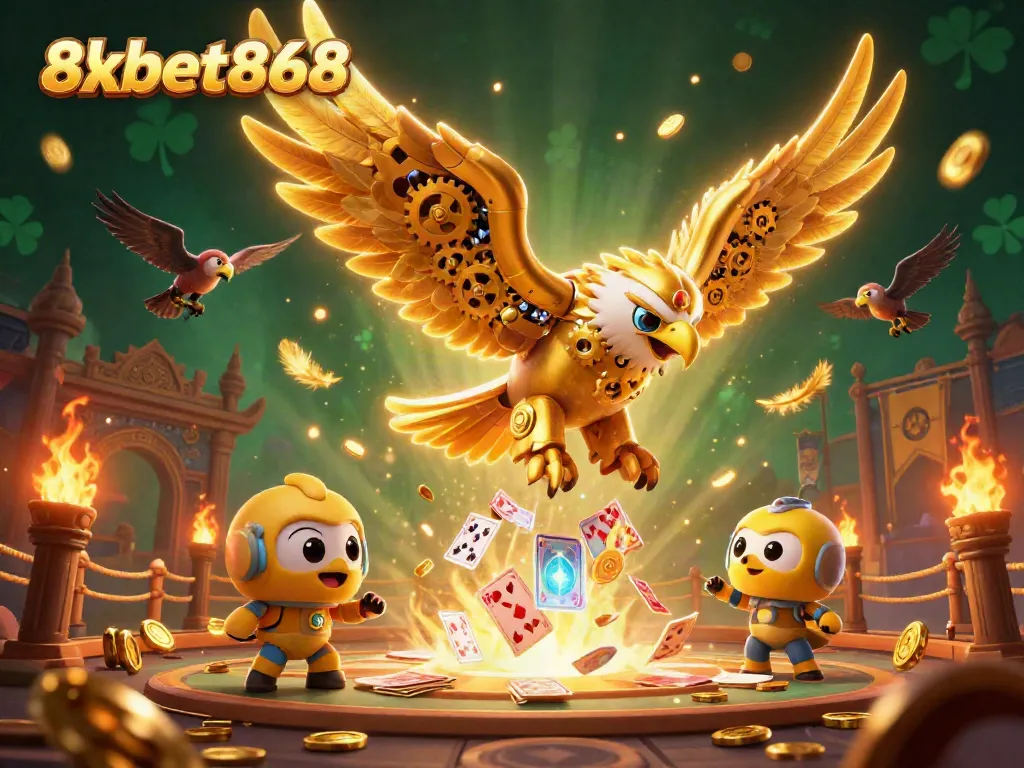 Engage with thrilling moments at 8xbet868 while watching the golden eagle soar above exciting gaming elements.